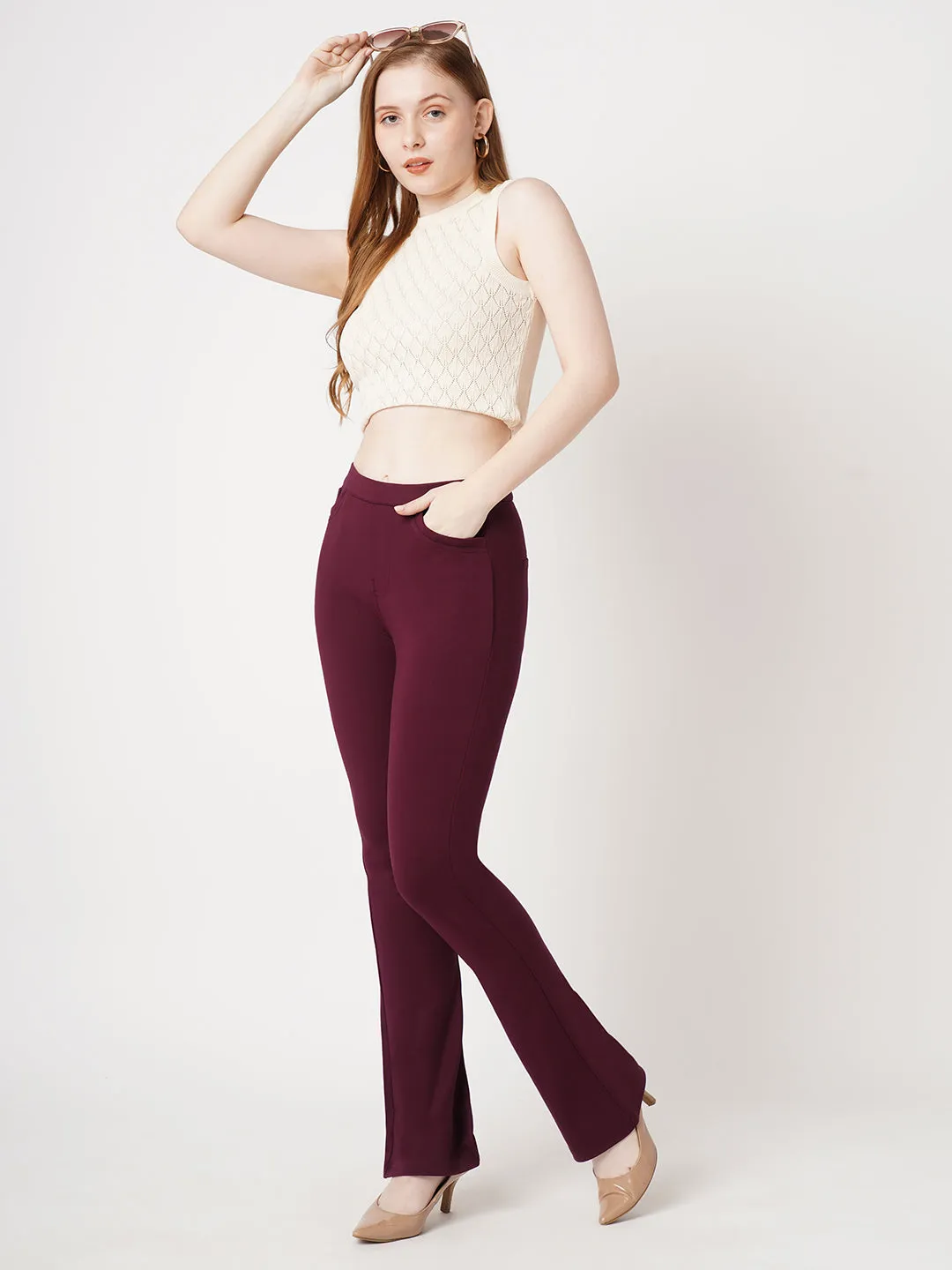 Women Wine Mini Flare Tregging