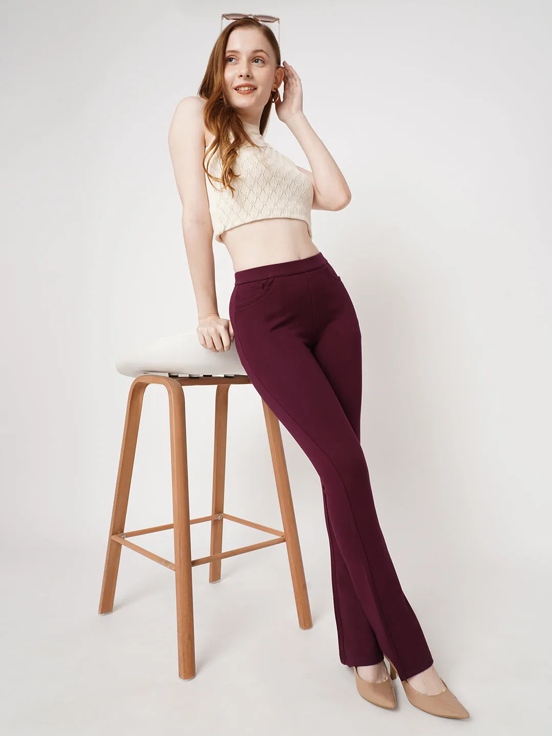 Women Wine Mini Flare Tregging