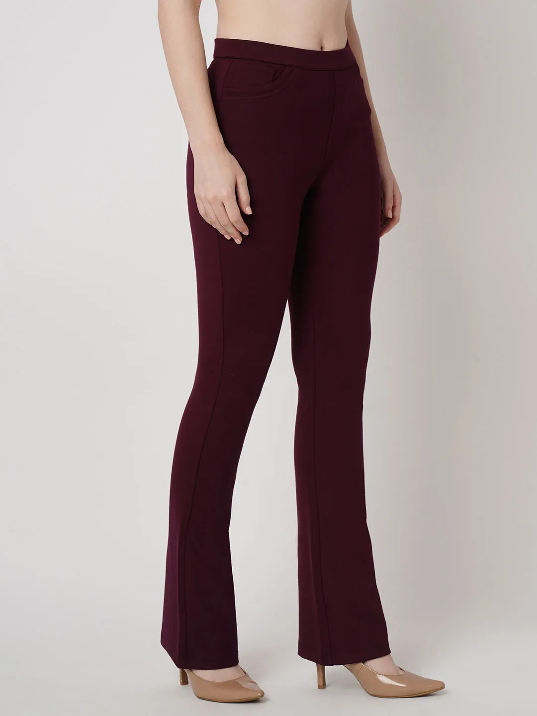 Women Wine Mini Flare Tregging