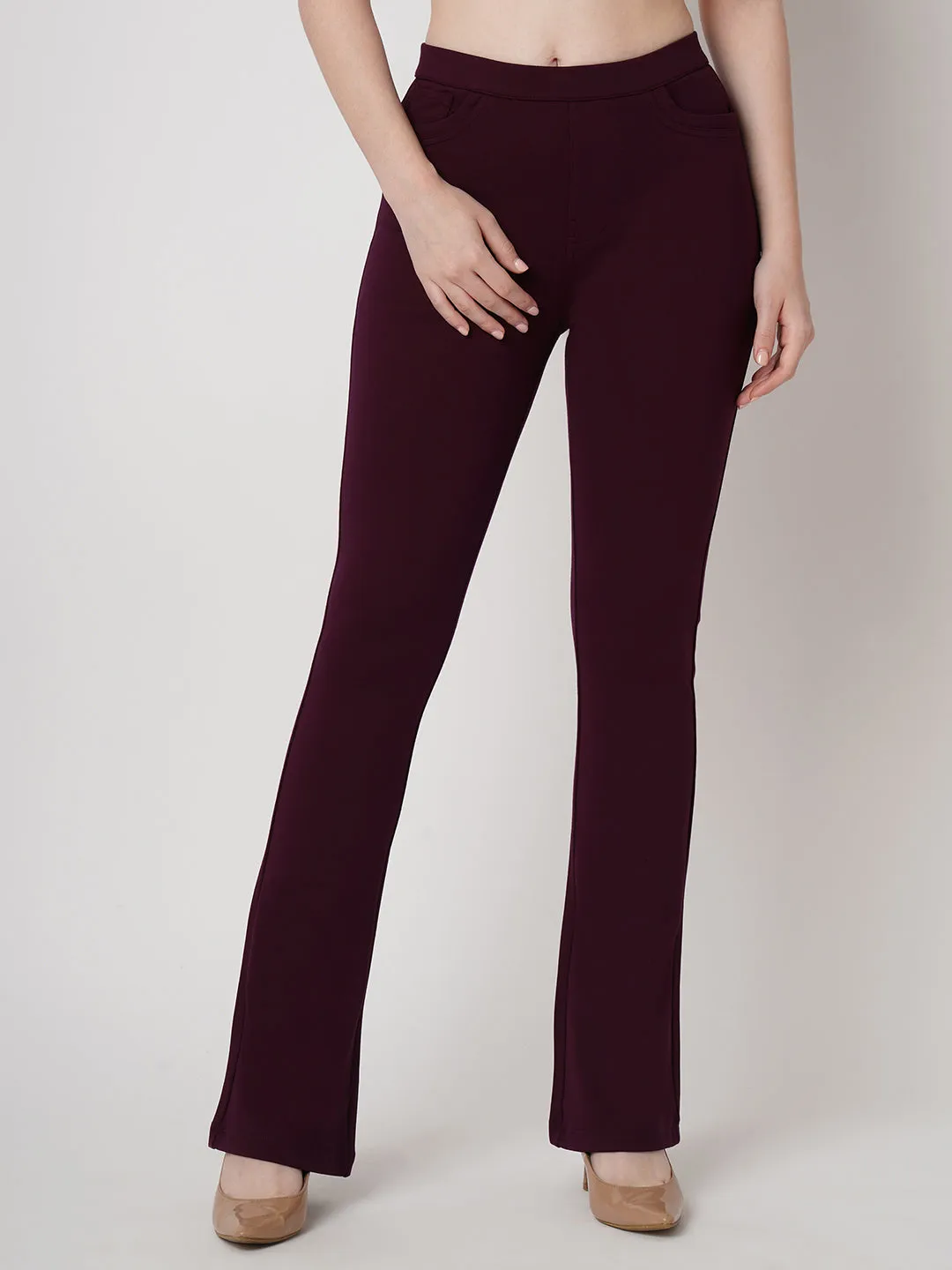 Women Wine Mini Flare Tregging