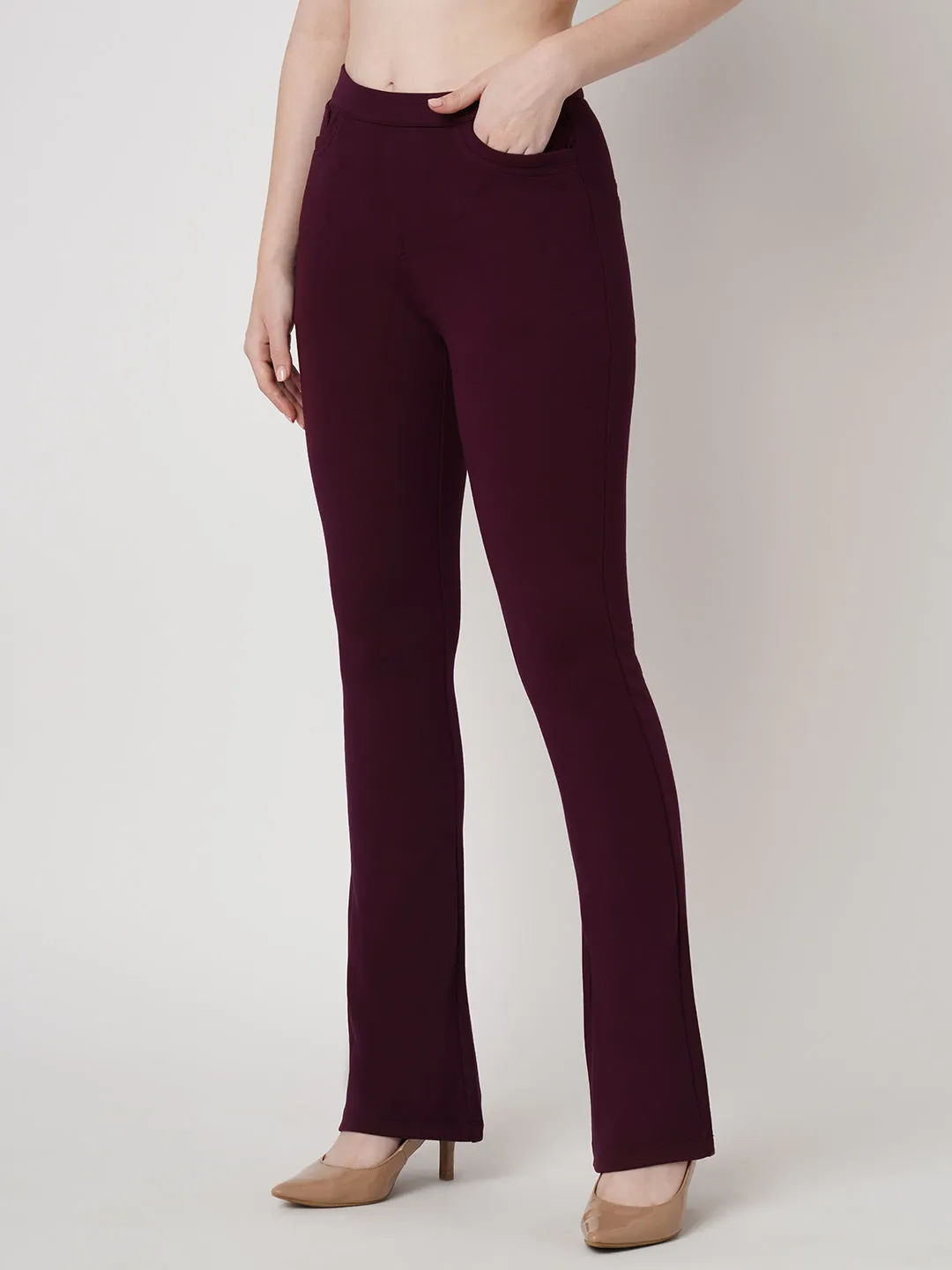 Women Wine Mini Flare Tregging