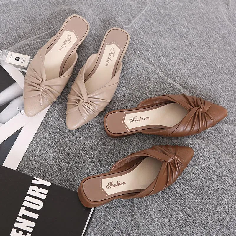 Women's flat mules twist closed toe slide sandals
