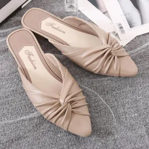 Women's flat mules twist closed toe slide sandals