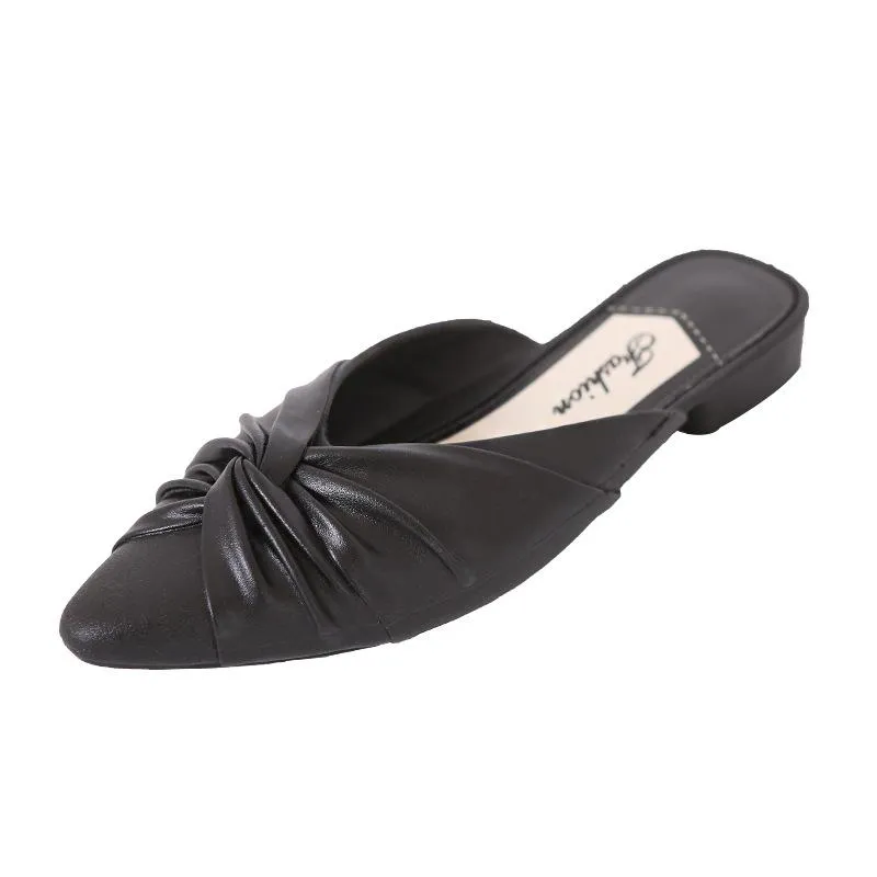 Women's flat mules twist closed toe slide sandals