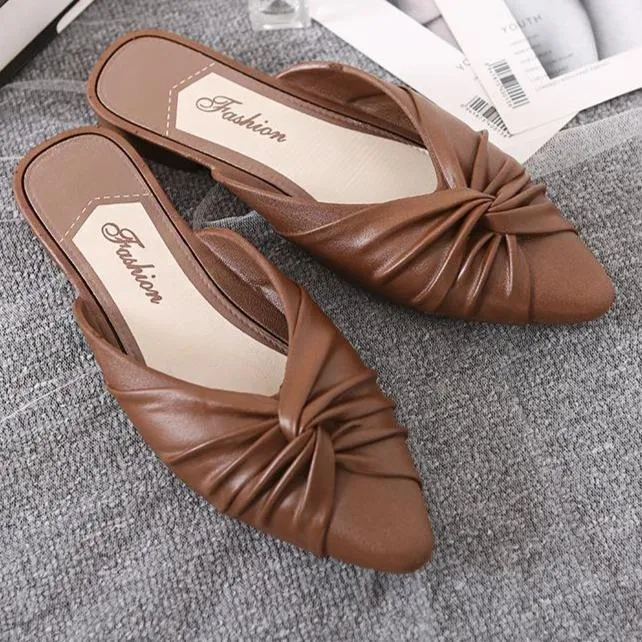 Women's flat mules twist closed toe slide sandals