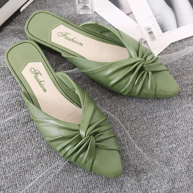 Women's flat mules twist closed toe slide sandals
