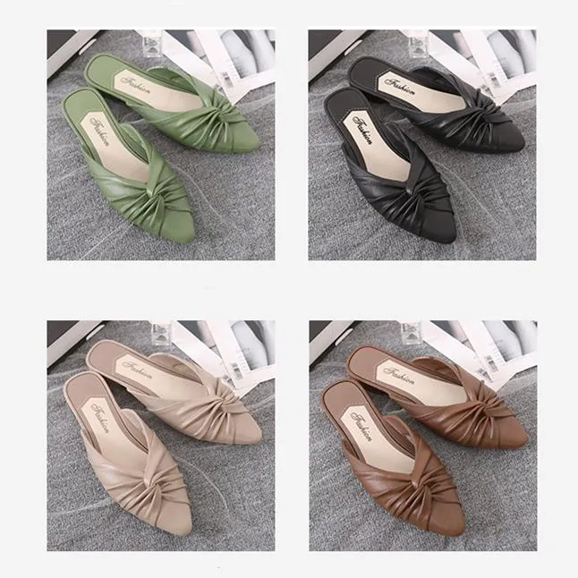 Women's flat mules twist closed toe slide sandals