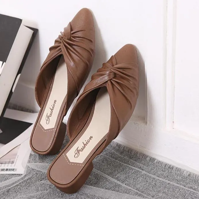 Women's flat mules twist closed toe slide sandals
