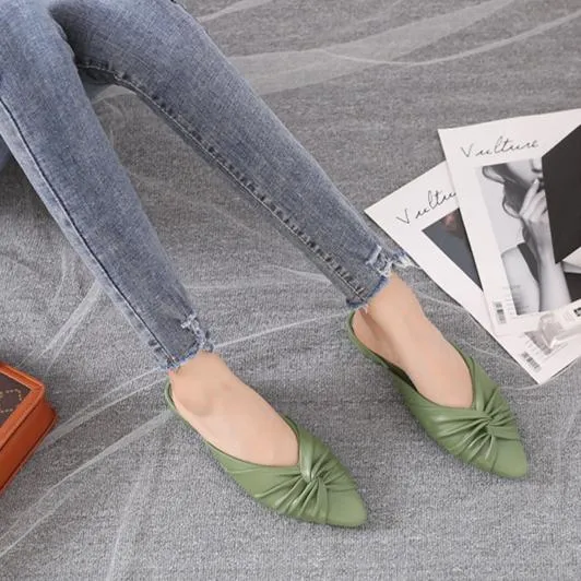 Women's flat mules twist closed toe slide sandals