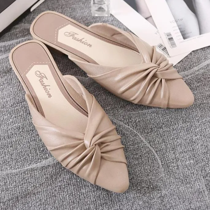 Women's flat mules twist closed toe slide sandals