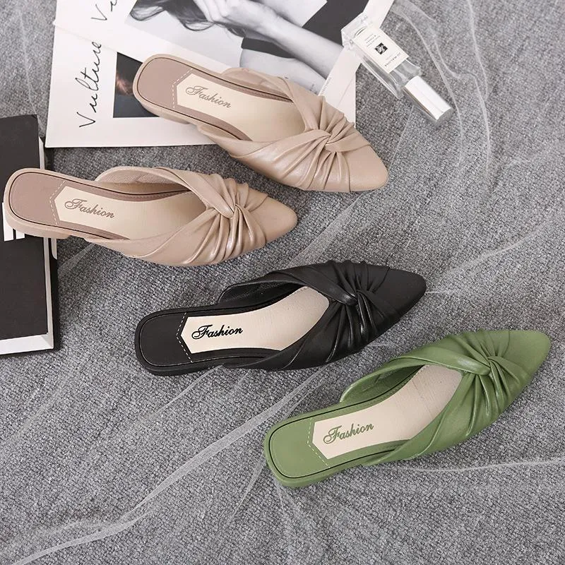 Women's flat mules twist closed toe slide sandals