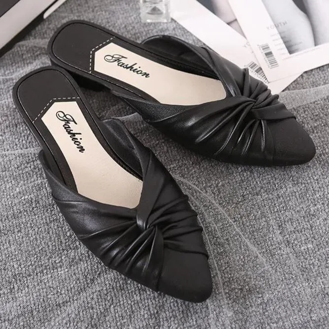 Women's flat mules twist closed toe slide sandals