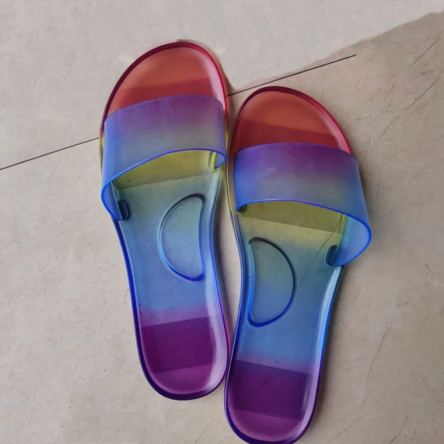 Women's peep toe flat jelly clear slide sandals