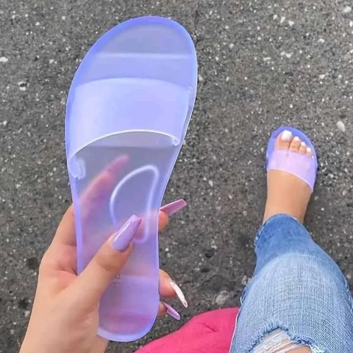 Women's peep toe flat jelly clear slide sandals