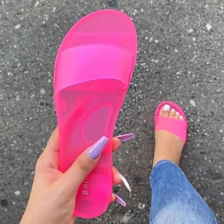Women's peep toe flat jelly clear slide sandals