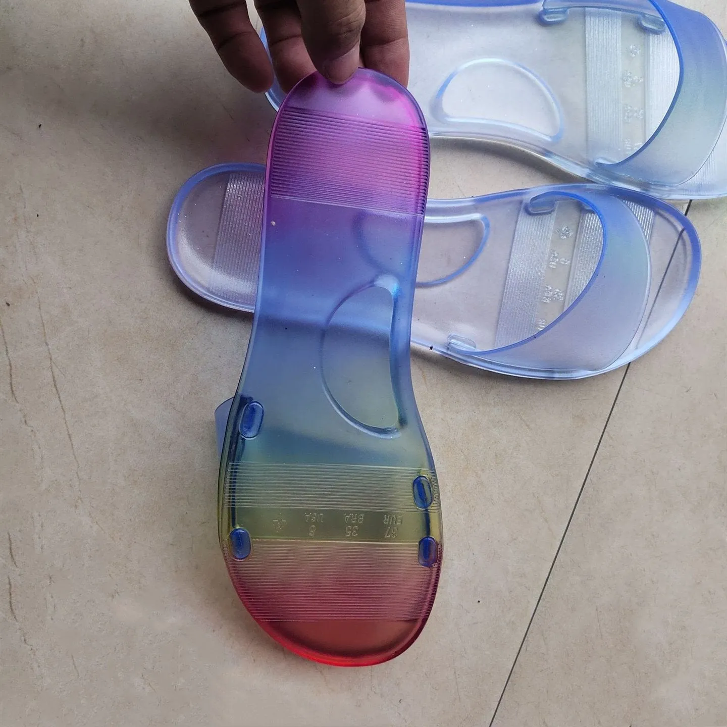 Women's peep toe flat jelly clear slide sandals