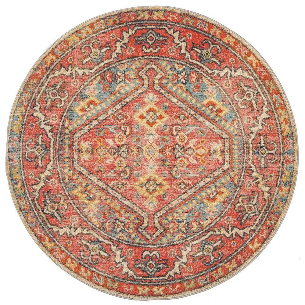 Zora Red Tribal Round Rug
