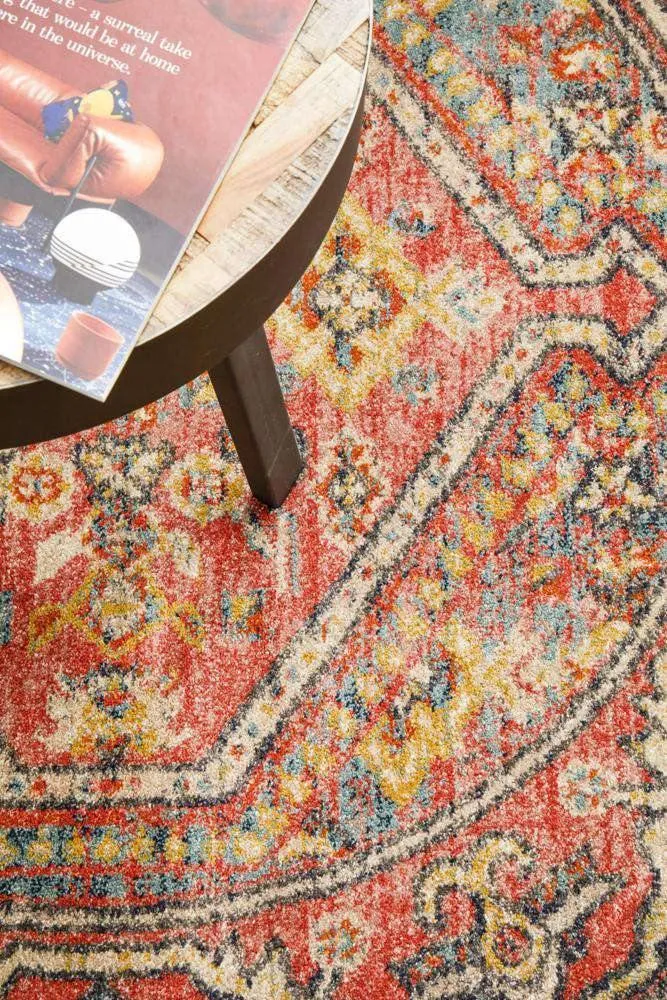 Zora Red Tribal Round Rug