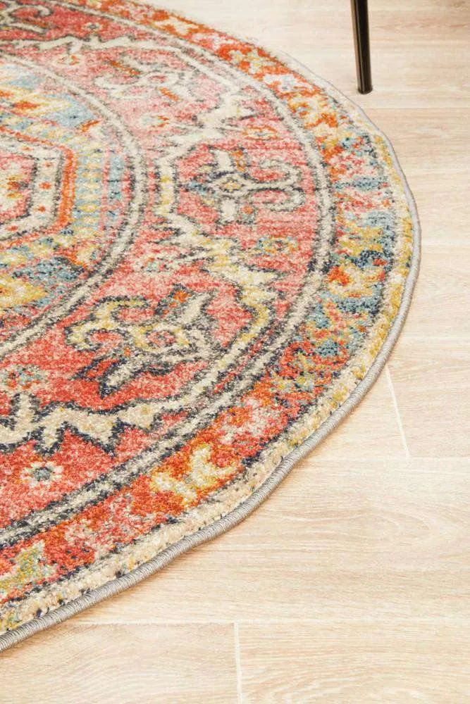Zora Red Tribal Round Rug