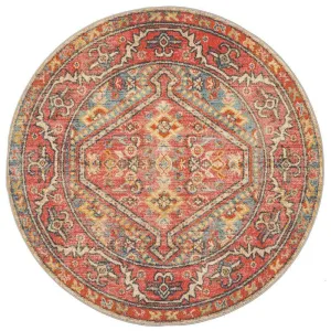 Zora Red Tribal Round Rug